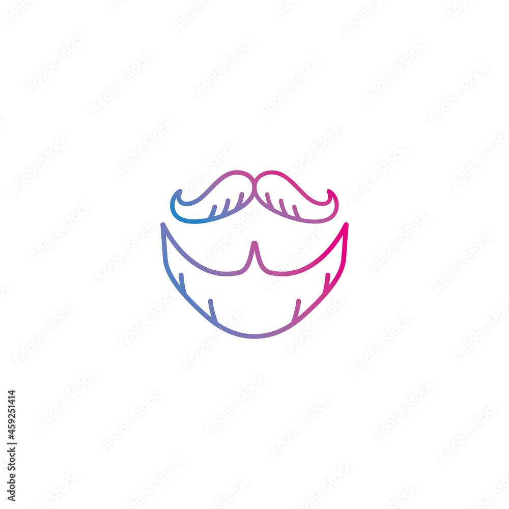 Mustache and beard outline gradient icon vector