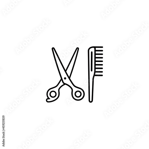 Barber scissors and comb outline flat icon vector