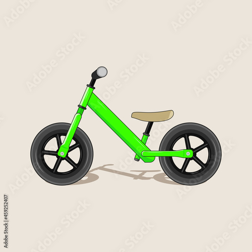 Isolated green balance bike vector graphics