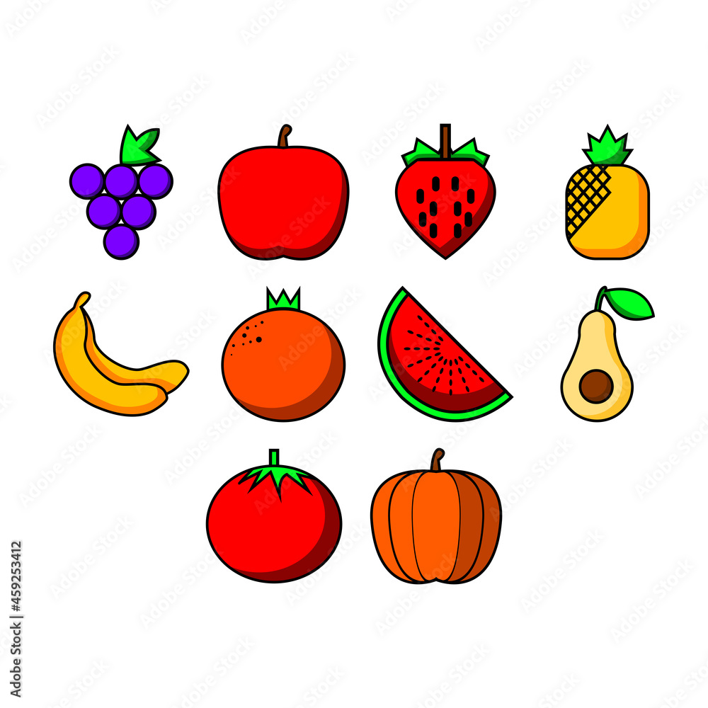 collection of cartoon fruit and vegetable icon vector collection of cartoon fruit and vegetable icon vector