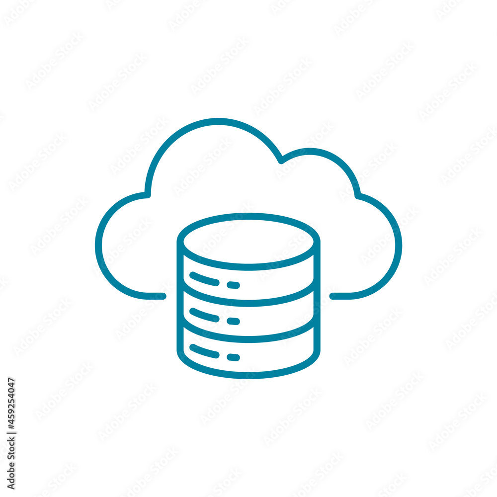 Cloud database function line icon. Cloud with server rack symbol. Cloud  computing online storage. Infrastructure as a service IaaS. Web hosting and  data backup. Vector illustration, flat, clip art. Stock Vector