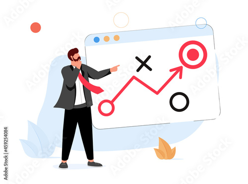 Business strategy planning, marketing tactic to achieve target, project blocker and solution to win and success concept