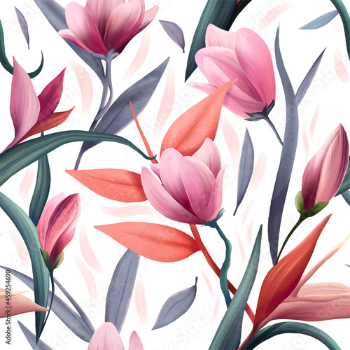 Plakat kwiat ogród sztuka wzór magnolia