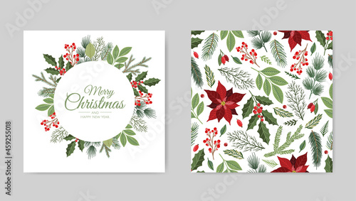 Vector Christmas Cards Set. Holiday Party Card Templates Design