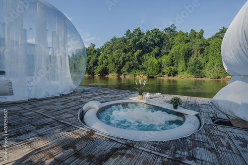 Dome tent resort riverside and pool so beautiful.