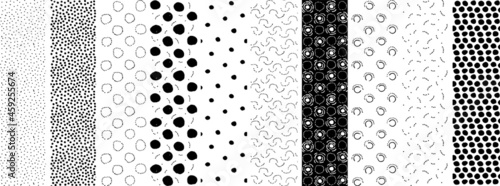 Hand drawn polka dot seamless pattern. Black white seamless vector patterns. Hand made vector illustration