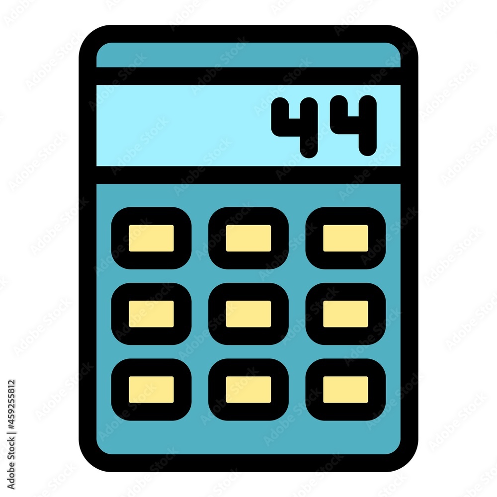 Calculator machine icon. Outline calculator machine vector icon color flat isolated