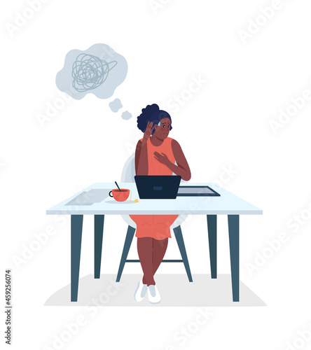 Frustrated employee semi flat color vector character. Sitting figure. Full body person on white. Office worker isolated modern cartoon style illustration for graphic design and animation