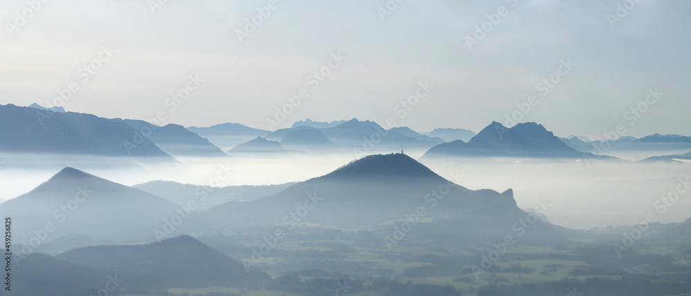 Mountains in mist in Austrian Alps