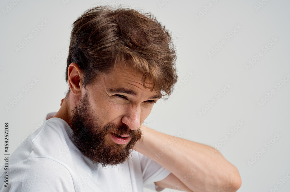 bearded man pain in the neck health problems massage therapy studio treatment bearded man pain in the neck health problems massage therapy studio treatment
