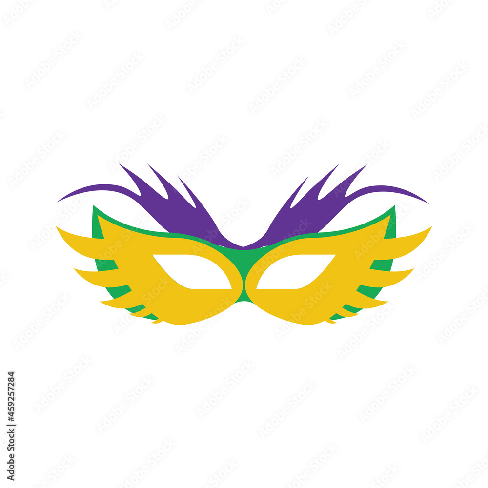 A carnival mask. Masquerade mask in the style and colors of the Mardi Gras carnival. Vector illustration isolated on a white background for design and web.