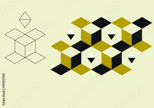 magic pattern -  open cube , cool texture, exagone and piramid for background