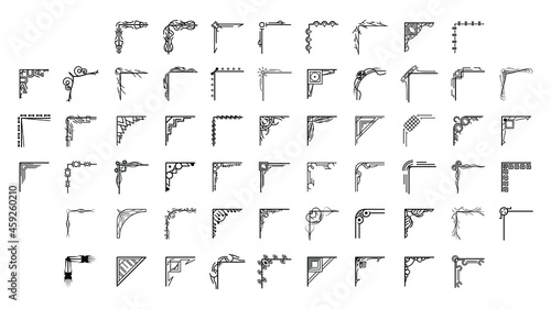 Set Hand Draw Of Corners Different Shapes Flower Decoration Vector Design Doodle Sketch Style For Wedding And Banner