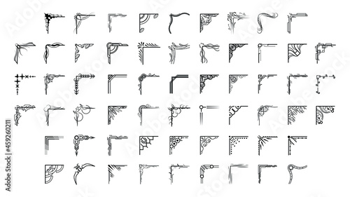 Set Hand Draw Of Corners Different Shapes Flower Decoration Vector Design Doodle Sketch Style For Wedding And Banner
