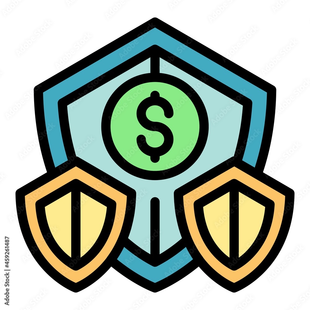 Credit money shield icon. Outline credit money shield vector icon color flat isolated Credit money shield icon. Outline credit money shield vector icon color flat isolated