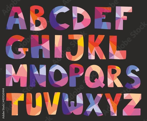 Pastel alphabet vector letters isolated on black background