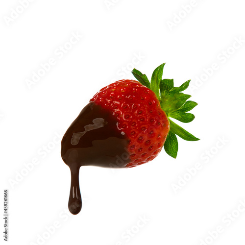Chocolate-dipped strawberry isolated on white background