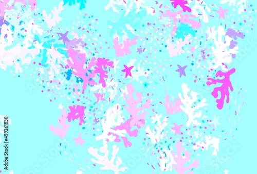 Light Pink  Blue vector backdrop with memphis shapes.