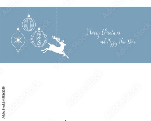Merry Christmas greeting card with simple christmas balls design and deer