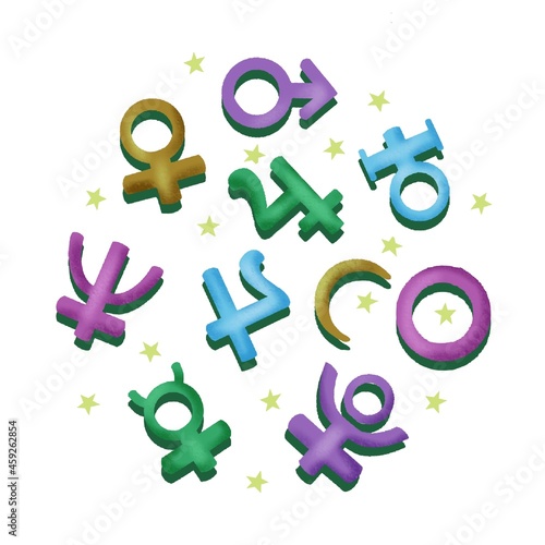 Illustration of numerological symbols of planets photo