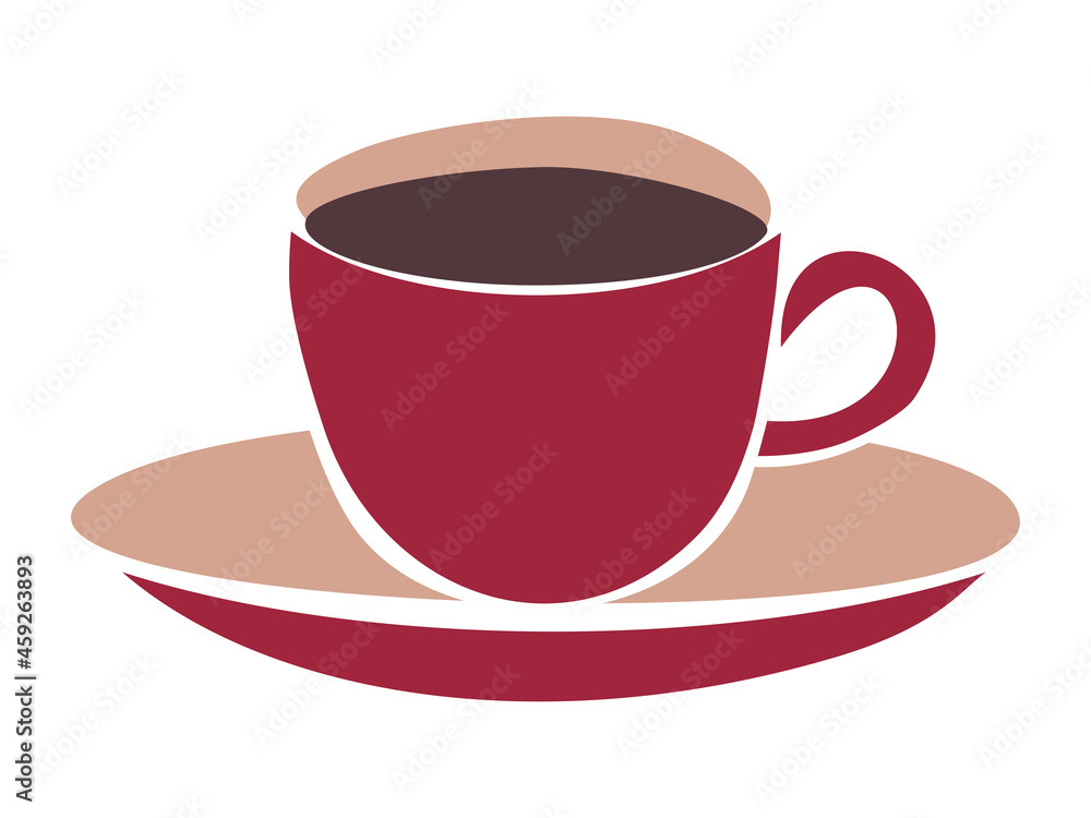Vector illustration of coffee cup with saucer. Red cup with coffee. Vector illustration of coffee cup with saucer. Red cup with coffee.