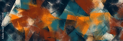 Abstract painting art with brown and blue paint brush for presentation, website background, banner, wall decoration, or t-shirt design.