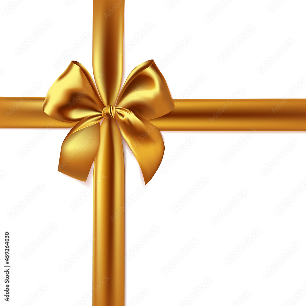 Realistic gold bow and ribbon isolated on white background. Realistic gold bow and ribbon isolated on white background.