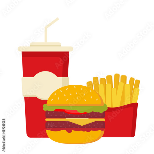 Fast food combo meal with hamburger fries and drink
