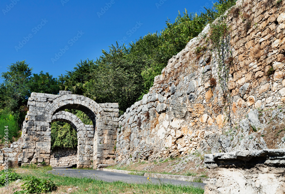 Stone wall and Casamari gate , Ferentino , Italy