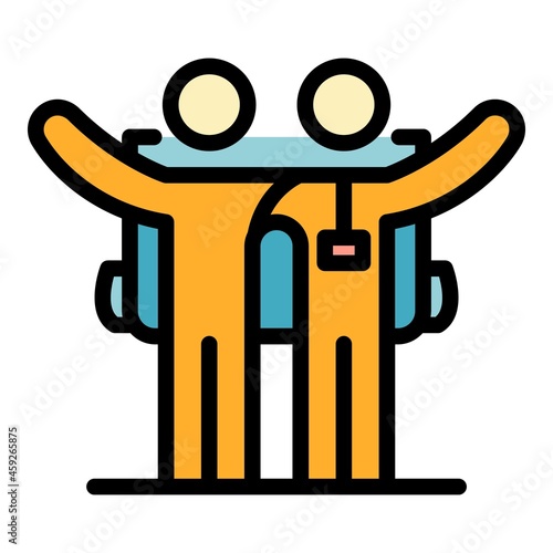 Friends hitchhiking icon. Outline friends hitchhiking vector icon color flat isolated