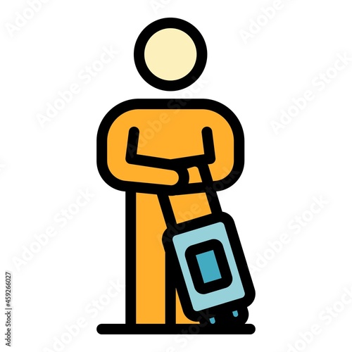 Hitchhiking boy icon. Outline hitchhiking boy vector icon color flat isolated
