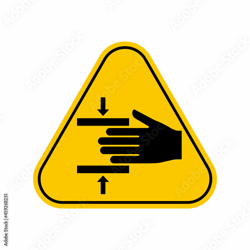 Crushing hazard symbol. Hand Crush Force From Above Symbol Sign , Yellow Triangle Caution Symbol, isolated on white background, vector icon
