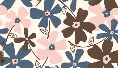 Seamless pattern with big abstract flowers and leaves