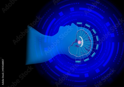High intensity focus ultrasound for the treatment of neurological disease, tremor, Parkinson disease, epilepsy. Futuristic background.