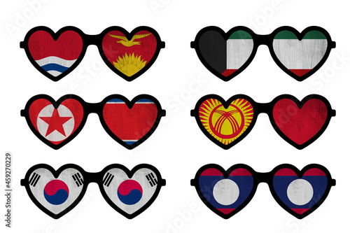 All world countries A-Z. Glasses- hearts. Scrapbook elements pack. Part 16