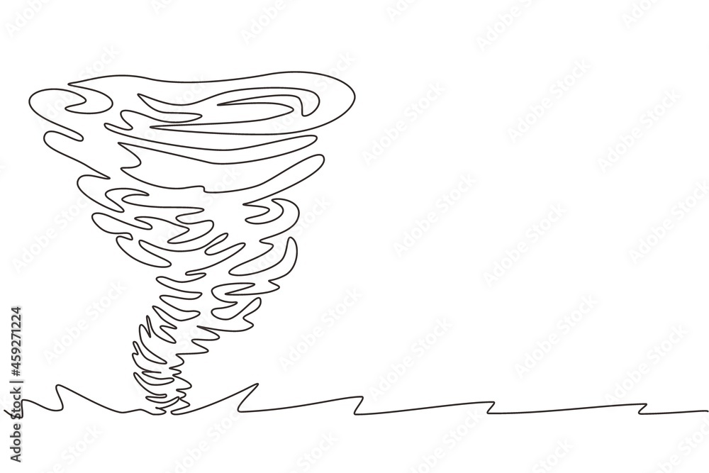 Fototapeta premium Single continuous line drawing tornado of water. Rotating twister. Splash of water vortex and twisted shape. Whirlpool of water, swirl on white isolated. One line draw design vector illustration