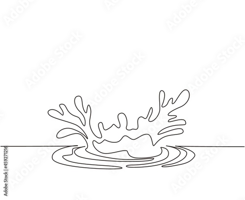 Single continuous line drawing closeup of fresh and clear splash of water isolated on white background. Water splash refreshing shape concept. Dynamic one line draw graphic design vector illustration