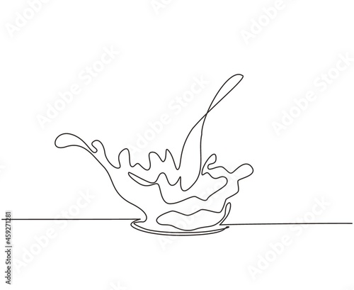 Single one line drawing water splash spray with drops. Fresh aqua surface. Clear splash of water shape isolated on white background. Modern continuous line draw design graphic vector illustration