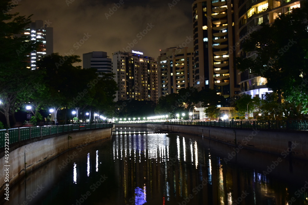 Town by Night, Water Canal and River, Tiong Bahru Town, Singapore