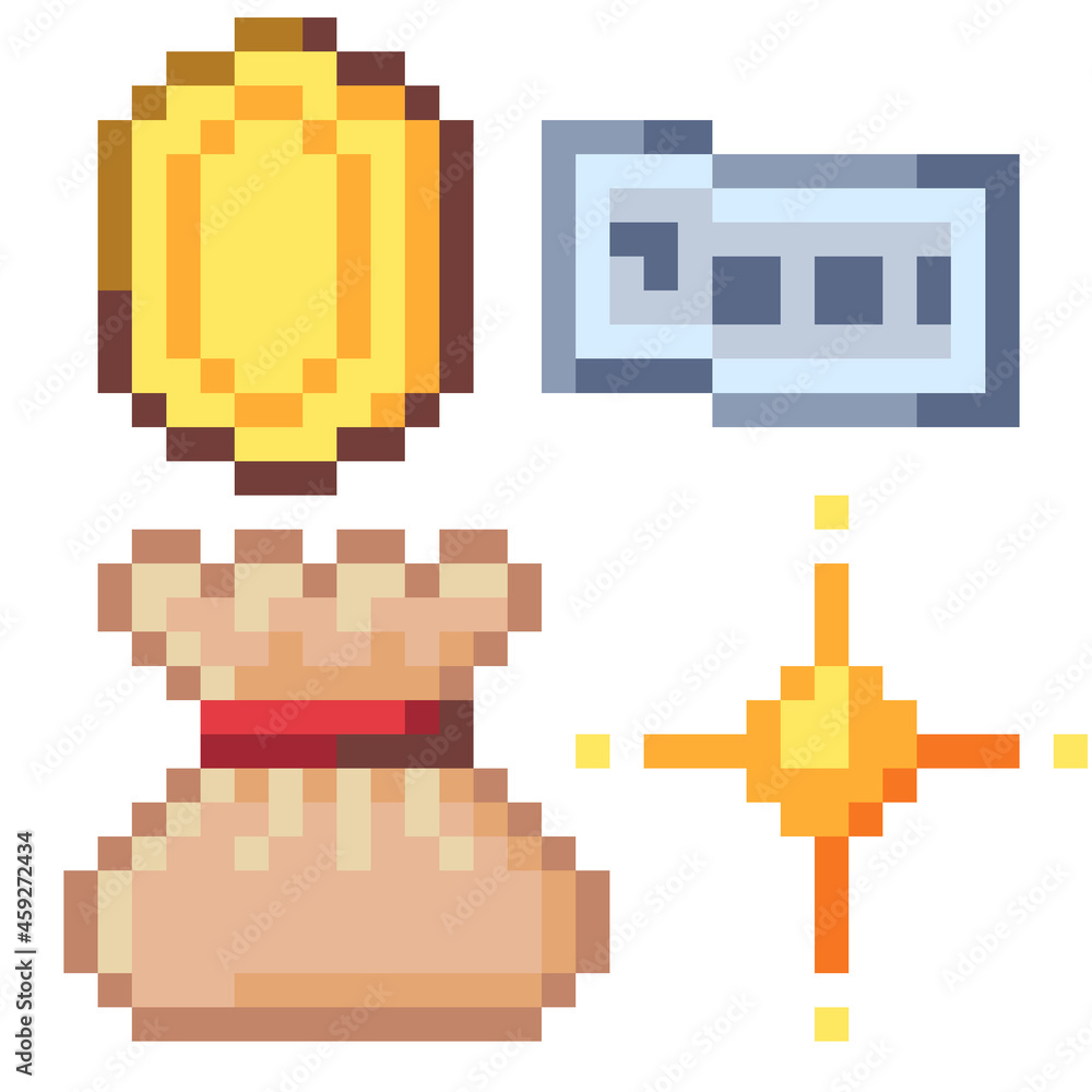 Pixel Illustration of Coins and Money Pixel Illustration of Coins and Money