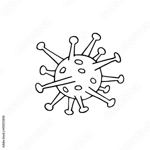 Virus. Mandatory vaccination. Coronavirus. Covid-19. Flu. Infection. Disease. Pandemic. Epidemic. Freehand drawing. Doodle vector illustration. Silhouette. Black and white outline. Coloring.