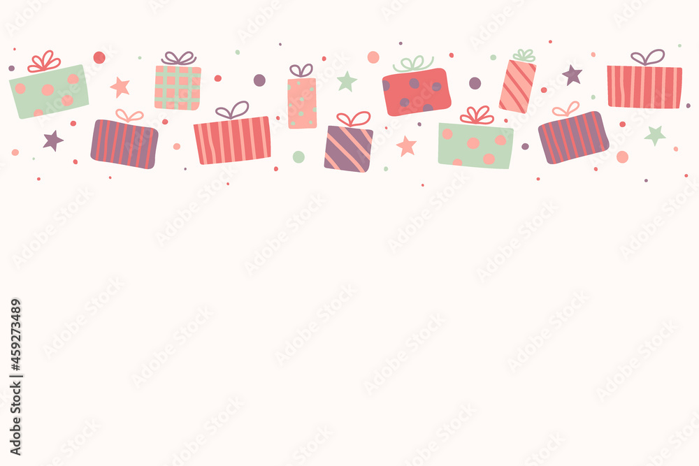 Christmas background with hand drawn present boxes. Vector Christmas background with hand drawn present boxes. Vector