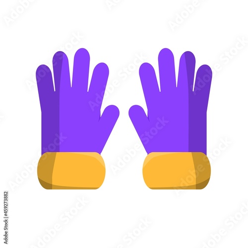 Violet and yellow winter gloves symbol. Flat designed style.