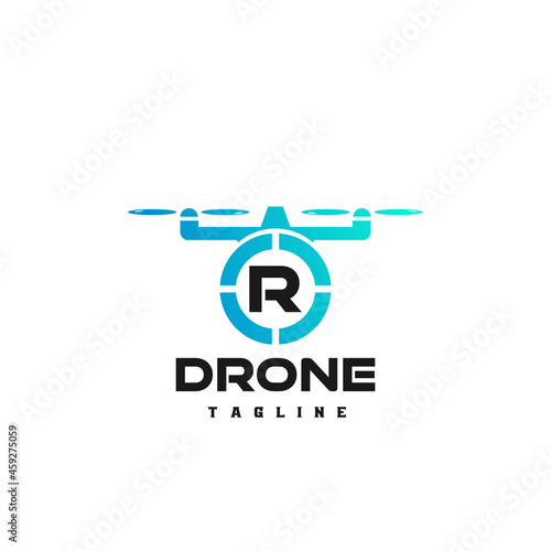 R Initial letter logo art for drone shop. Logo for drone shop, drone logo with initial.