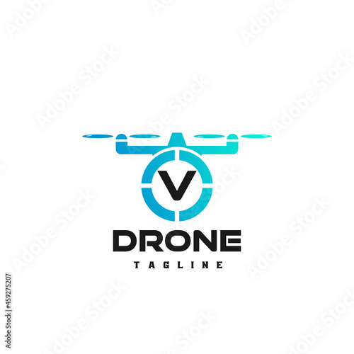 V Initial letter logo art for drone shop. Logo for drone shop, drone logo with initial.