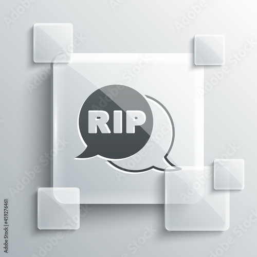 Grey Speech bubble rip death icon isolated on grey background. Square glass panels. Vector