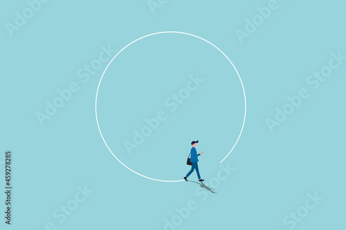 Business walk in circle metaphor vector concept. Symbol of never ending issue, no solution