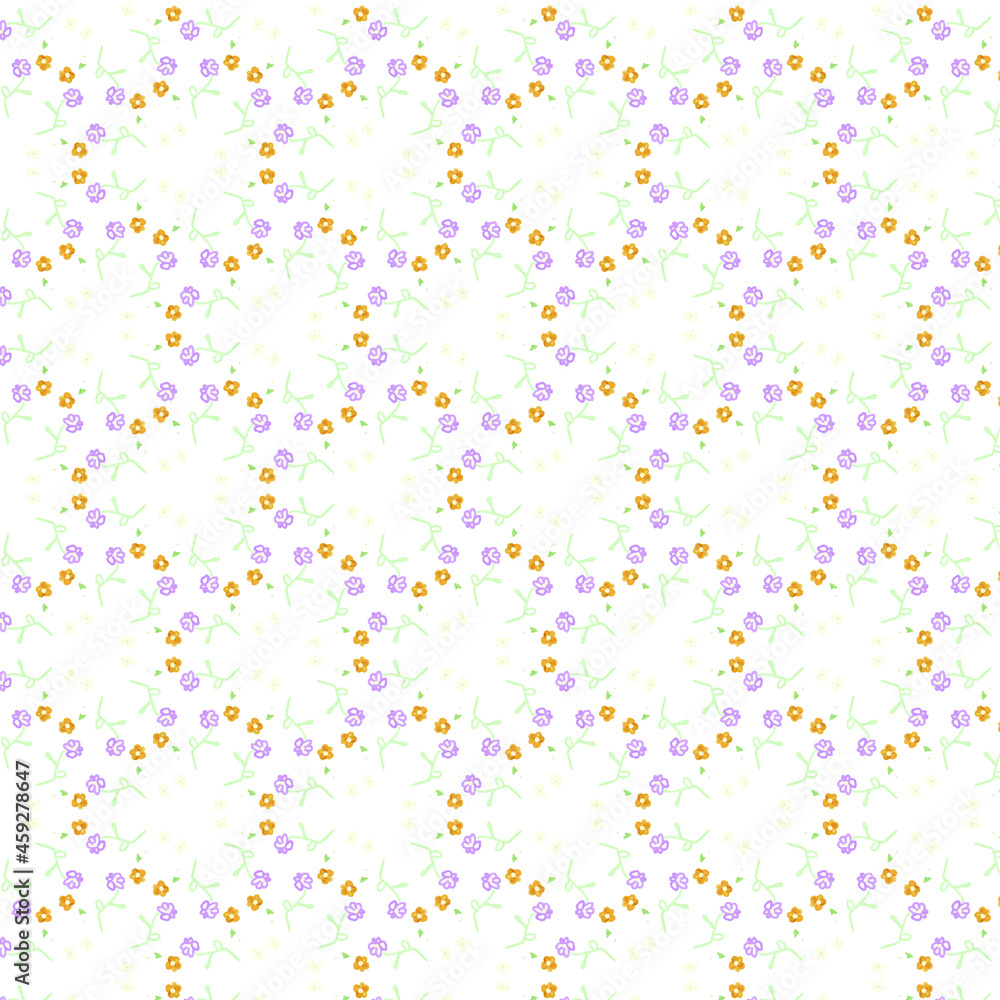 Abstract pattern of doodles flowers. Watercolor.