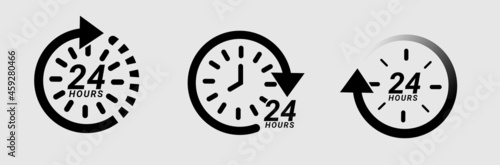 24 hours clock arrow. Symbol work time. Delivery and service time isolated on white background. Vector icon illustration.