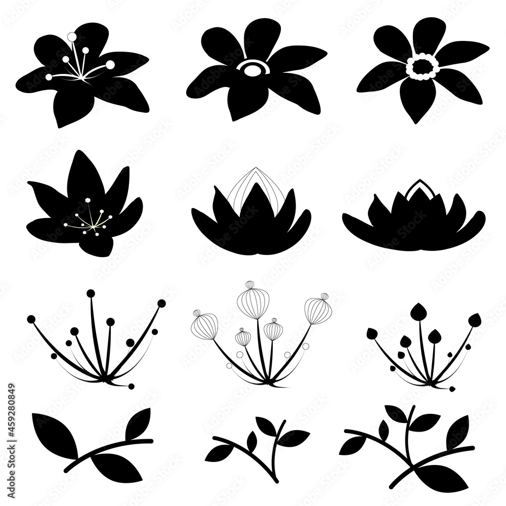 Set of flower icons with simple style Set of flower icons with simple style